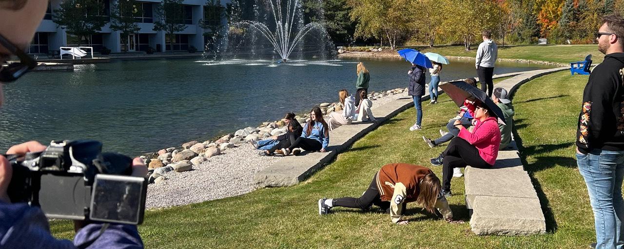 Student Photoshoot at Zumberg Pond